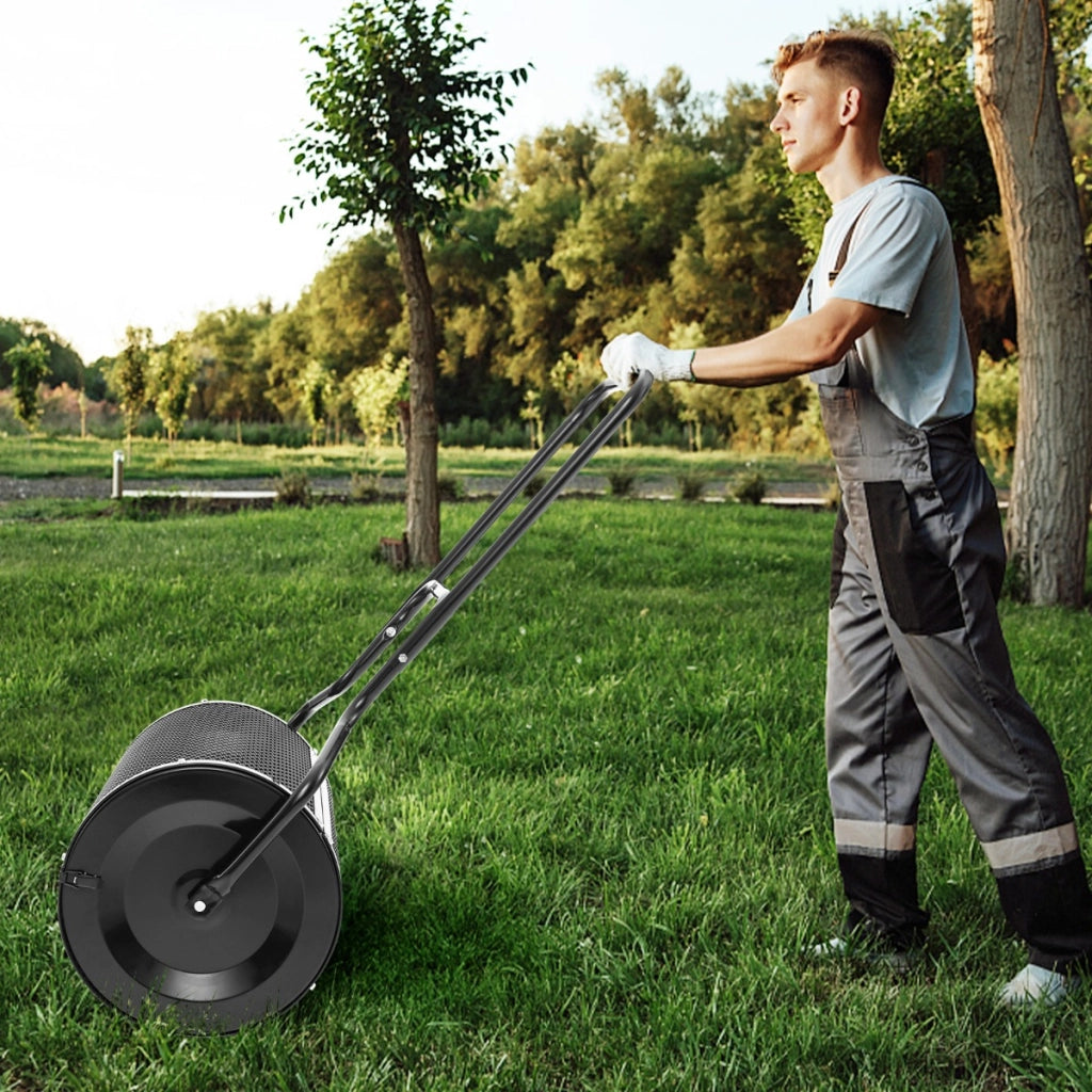 Spargisfagno con aggiornamento delle serrature laterali e manico, Spargitore di muschio di torba da 68cm Nero-Attrezzi da giardino