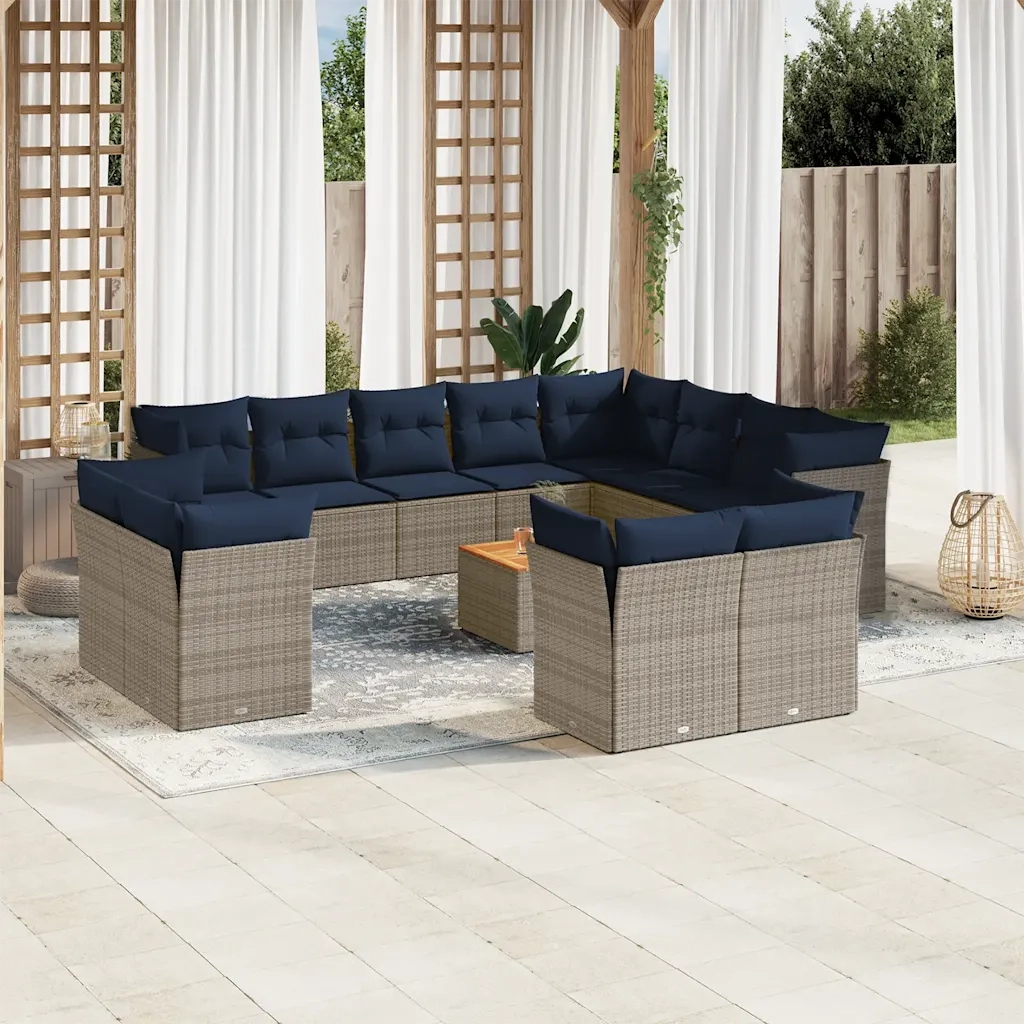 Set Divani da Giardino 13 pz con Cuscini Grigio in Polyrattan 3256285