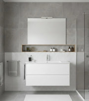 Mobile Bagno LOKI Già Montato 2 cassetti con piedini, lavabo e specchio Bianco lucido 80x40 cm