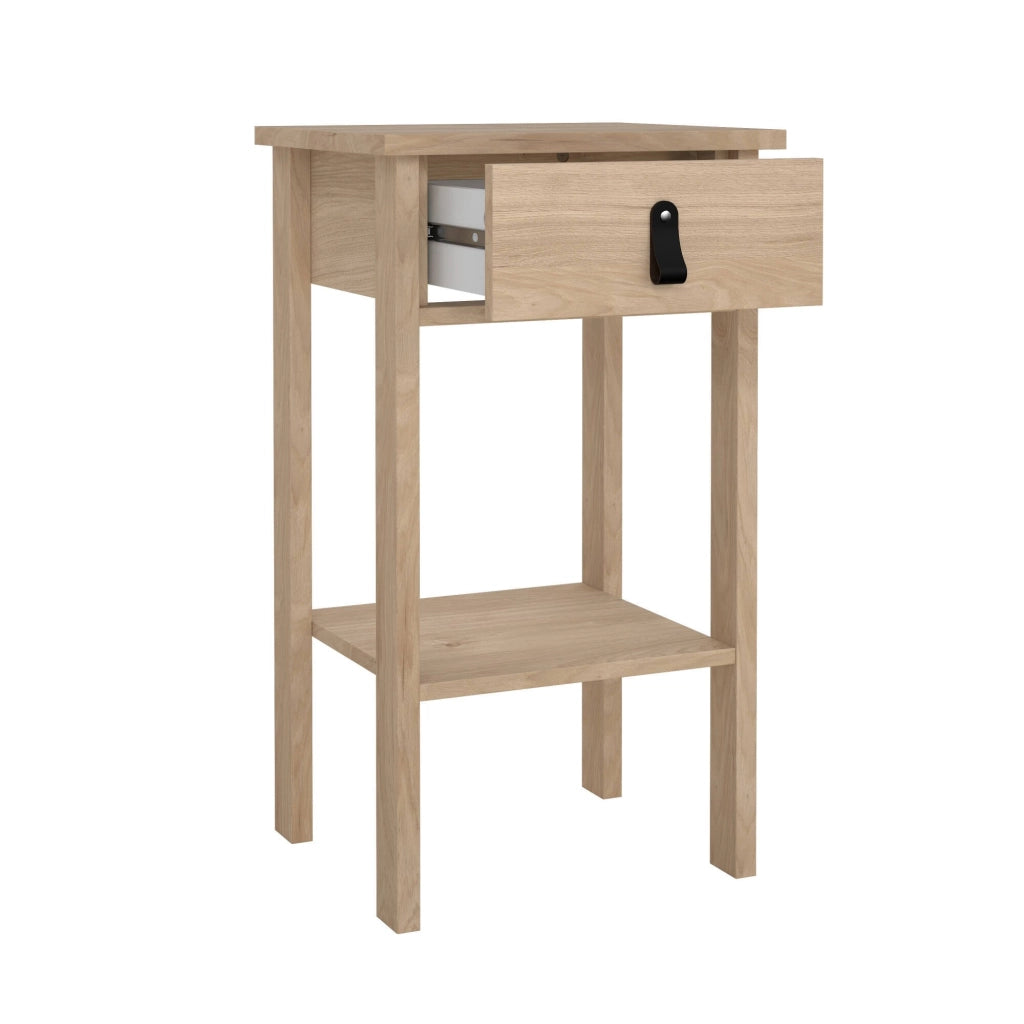 Comodino Inday, Comò basso, Tavolino da notte, Mensola da letto, 40x34 h70 cm, Rovere