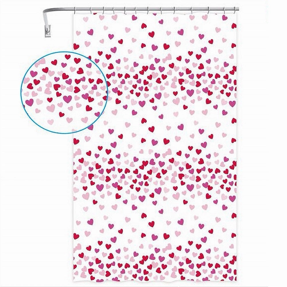 Trade Shop - Tenda Doccia Vasca Bagno 12 Ganci Impermeabile Cuori Rossi Rosa 180x200 Cm 87561 -