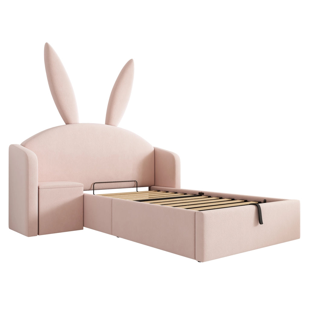 Letto Singolo Imbottito con Contenitore e Comodino ¨C MINIMAL ¨C Velluto Rosa 90x200