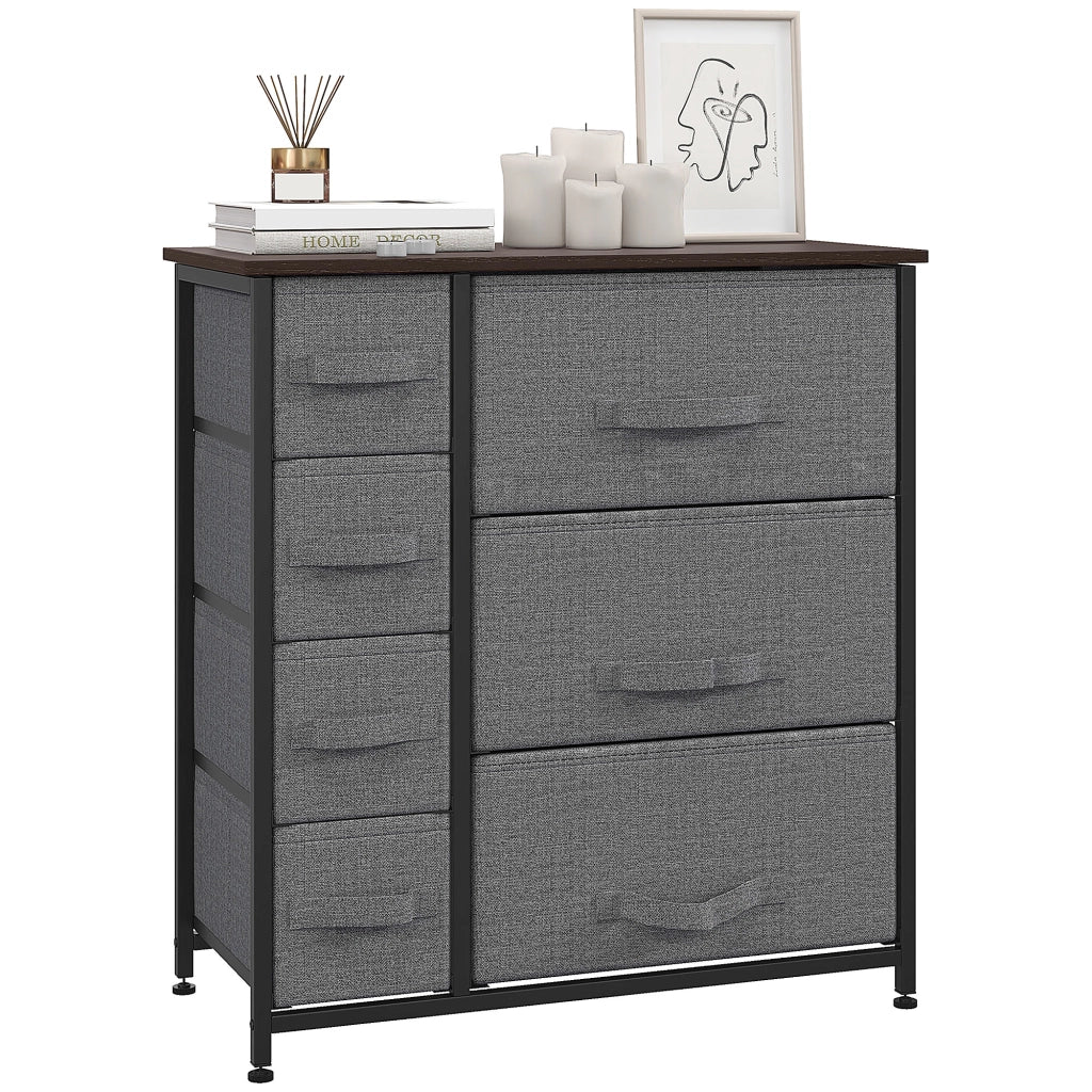 Cassettiera con 7 cassetti in tessuto pieghevoli ¨C zephmum ¨C grigio scuro 63.5x30x71 cm
