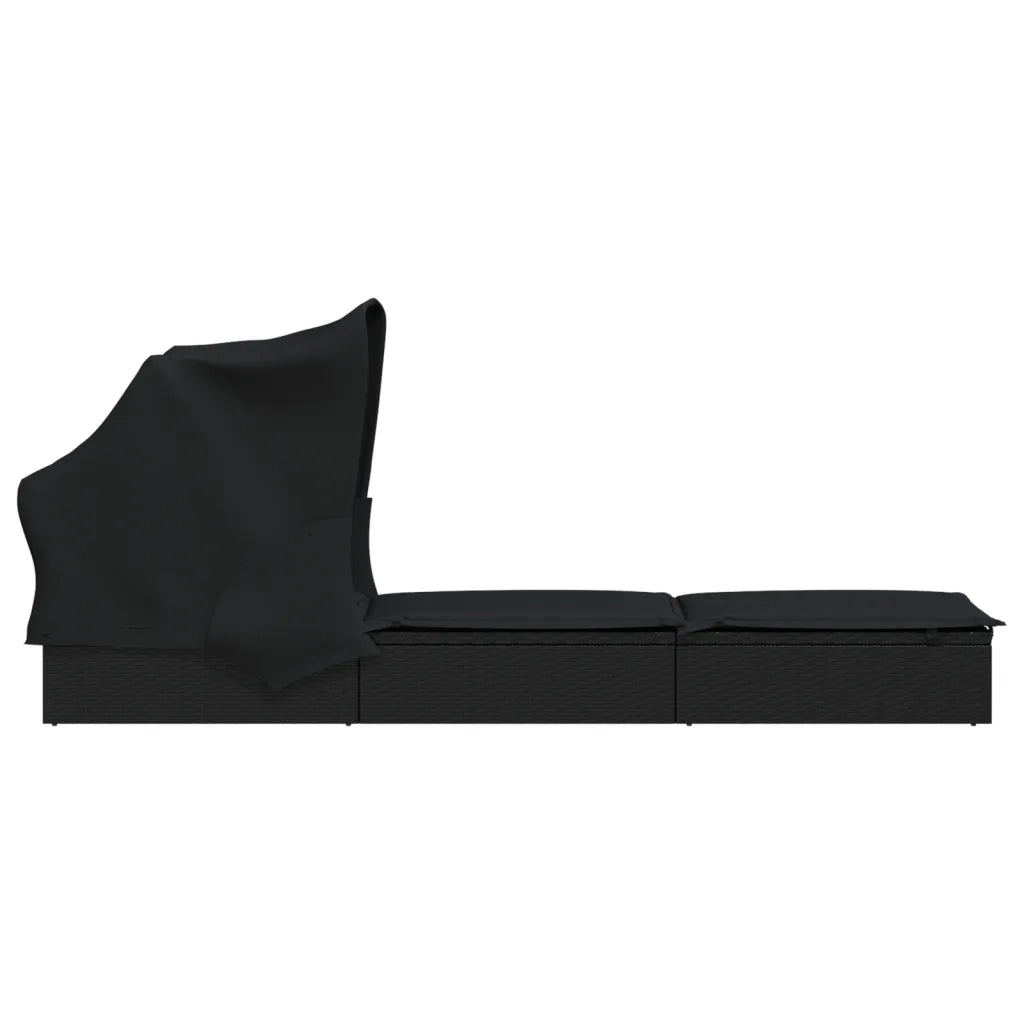 Lettino con Tetto Pieghevole Nero 213x63x97 cm Polyrattan 319640