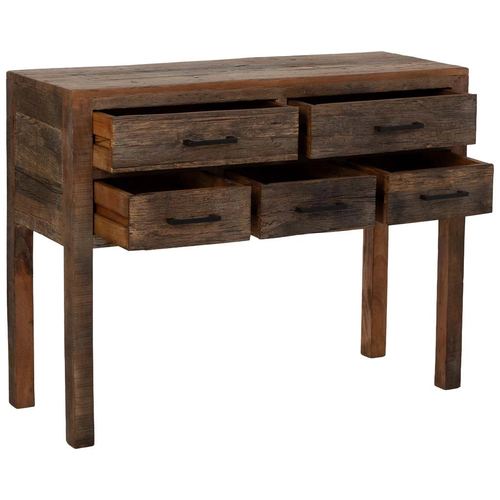Mobile da ingresso in legno con 5 cassetti marrone, 110x40x85h cm