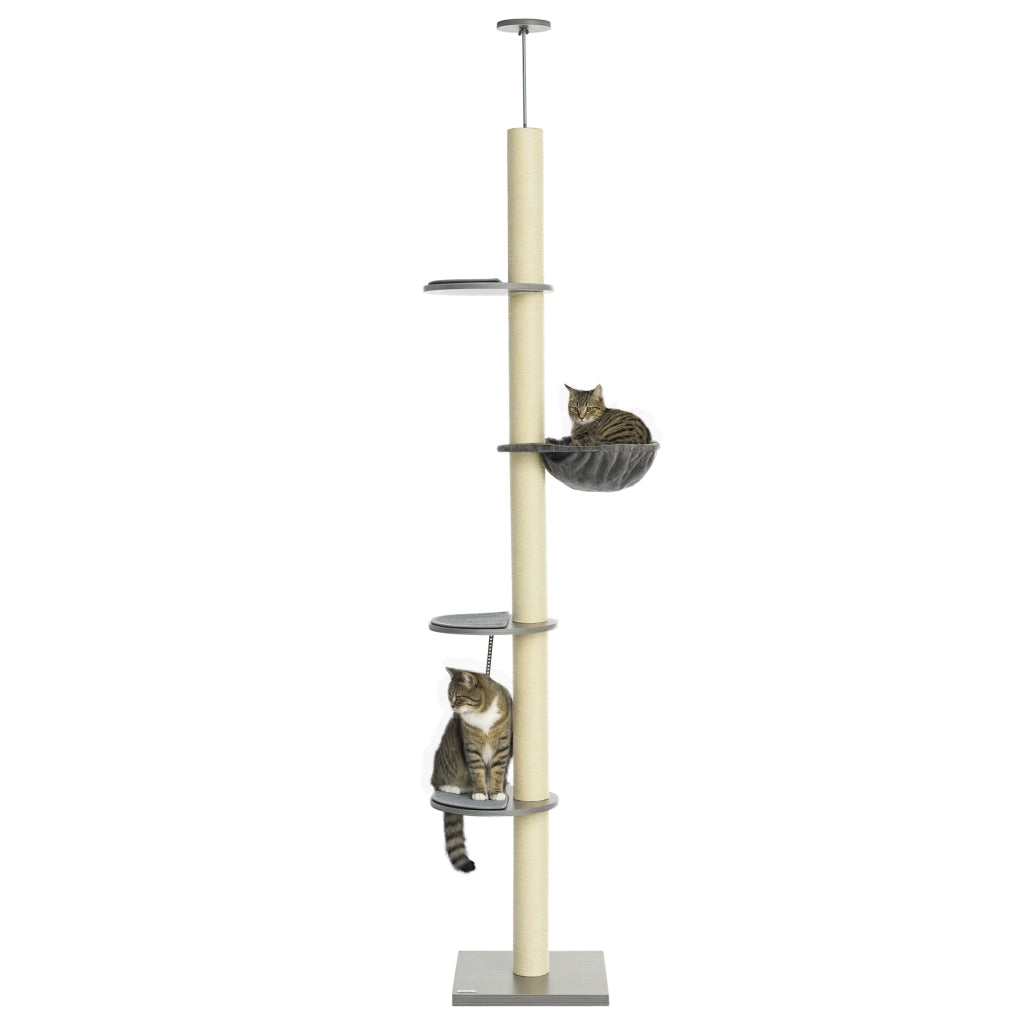 Albero tiragraffi con amaca per gatti ¨C zephmum ¨C grigio + crema 40x40x250 cm