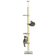 Albero tiragraffi con amaca per gatti ¨C zephmum ¨C grigio + crema 40x40x250 cm