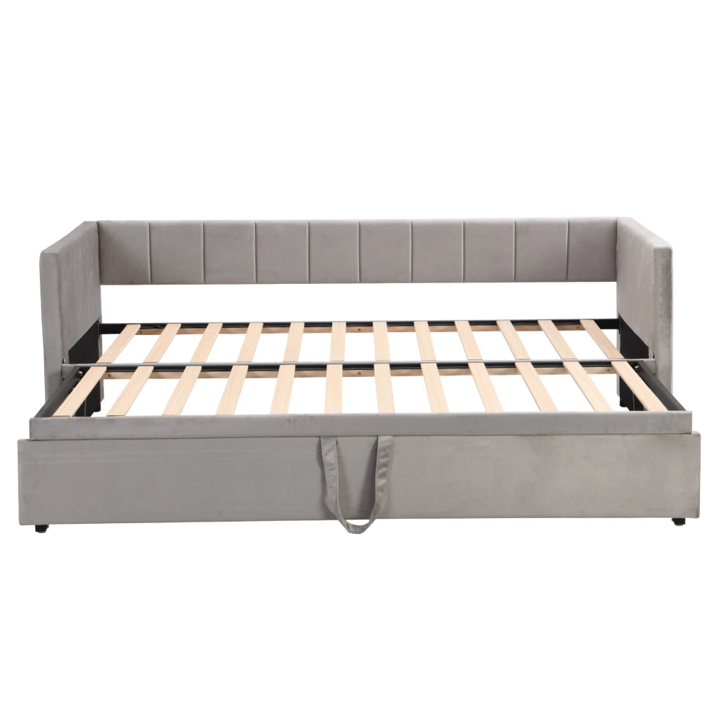 Letto imbottito 90x200 cm estraibile con rete in velluto grigio