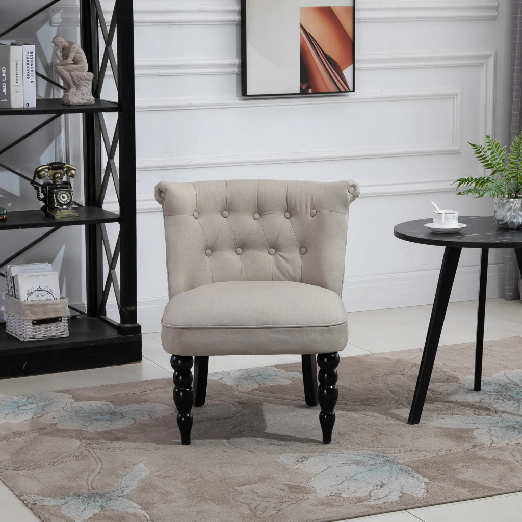 Poltrona relax con gambe in legno ¨C Xylo ¨C tessuto effetto lino beige stile vintage