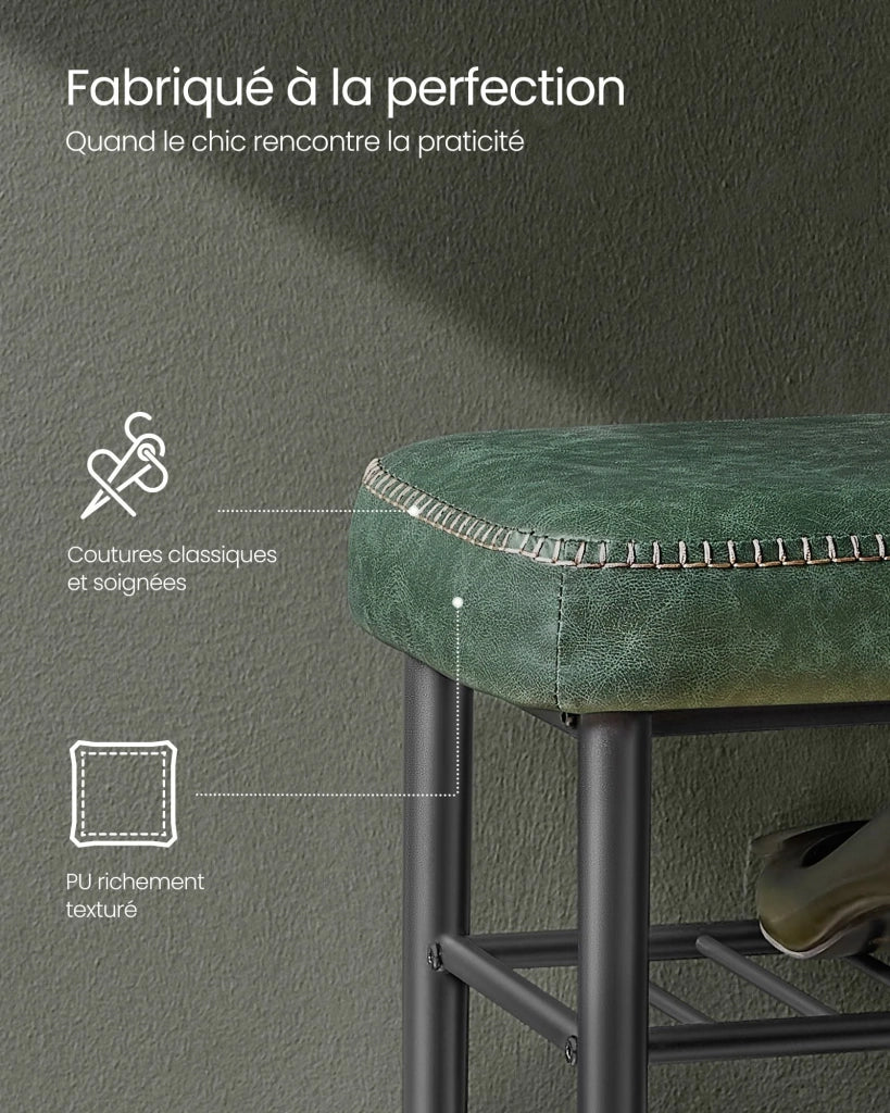 Panca portascarpe mobile ingresso in PU con cuciture stile moderno portata 135 kg 30 x 80 x 50 cm verde 12_0005343