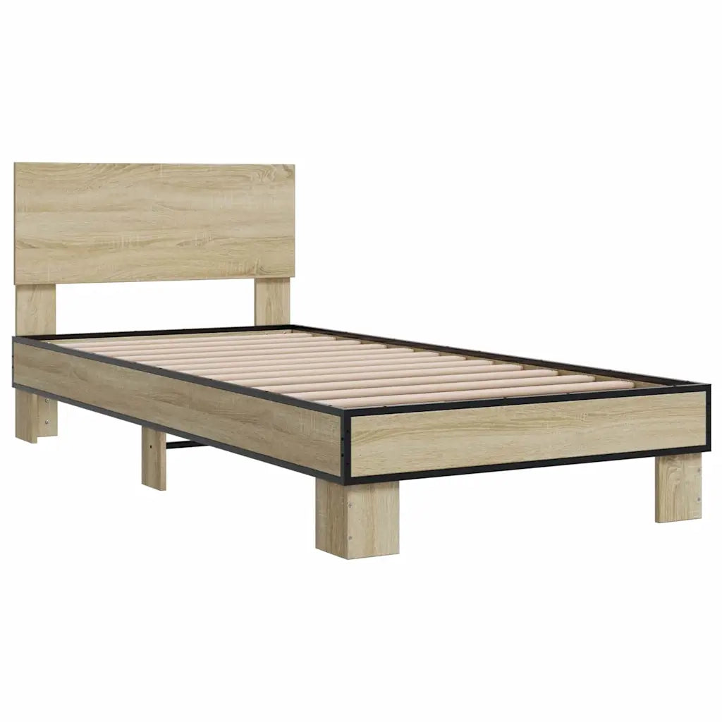 Letto singolo | Letto per adulti | Giroletto Rovere Sonoma 75x190cm in Legno Multistrato e Metallo