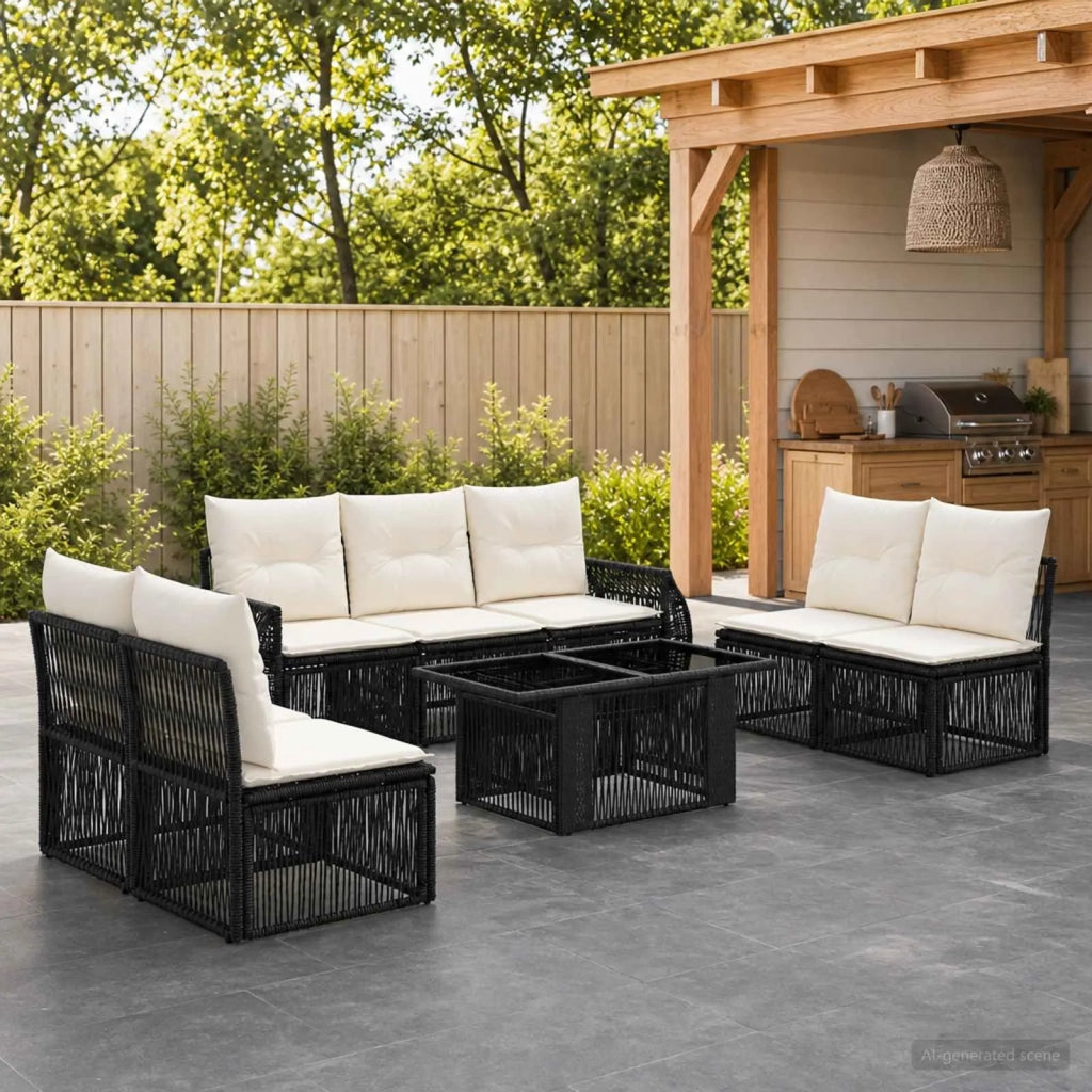 Set Divano da Giardino 8 pz Nero e Bianco Crema polyrattan 3436927