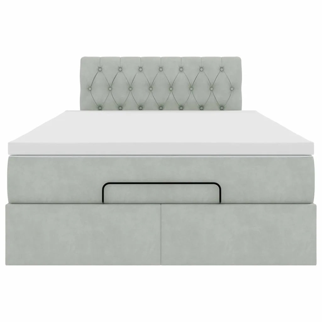 Pouf Letto con Materasso Grigio Chiaro 120x190 cm in Velluto