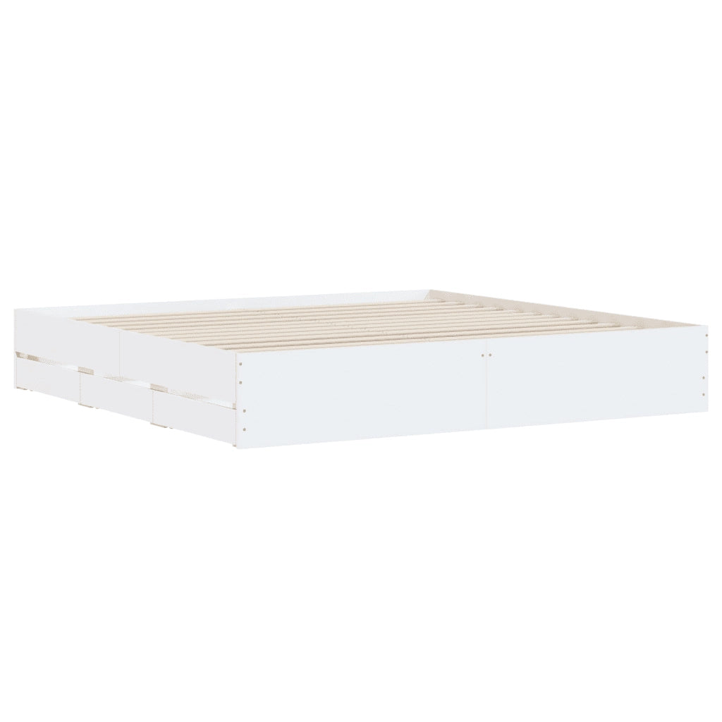 Letto matrimoniale | Letto per adulti | Giroletto con Cassetti Bianco 180x200 cm in Legno Multistrato