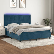 Letto a Molle con Materasso e LED Blu Scuro 180x200 cm 3136261