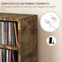 Set 2 Librerie Scaffale porta CD a 6 Ripiani ad Altezza Regolabile, in Legno, 21x19.2x88.3 cm, Marrone