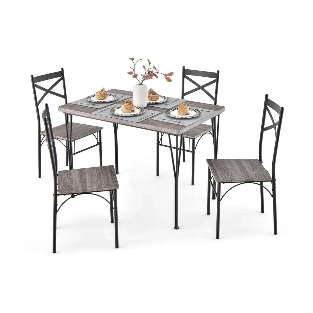Set da pranzo composto da tavolo e sedie 5 pezzi 110 x 70 x 76 cm robusto ed ergonomico stile moderno MDF grigio e metallo 20_0019291