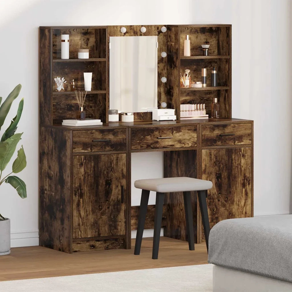Set da tavolo da trucco con LED con cassetto 3 pcs Rovere fumé 3334294