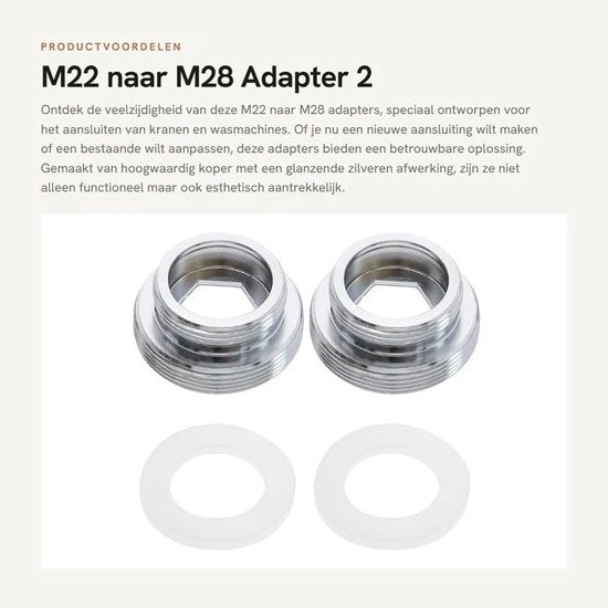 Adattatore da M22 a M28 - 2 pezzi - Alluminio Argento - Connettore a vite - Rubinetti di alta qualità - Adatto per lavatrici - 2 adattatori