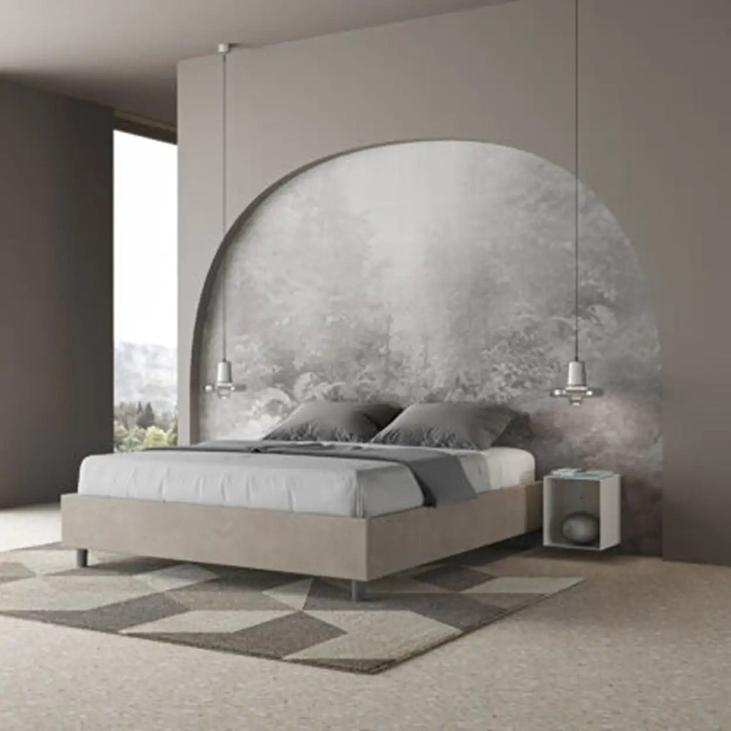 Letto matrimoniale con rete imbottito 160x200 microfibra sabbia Azelia