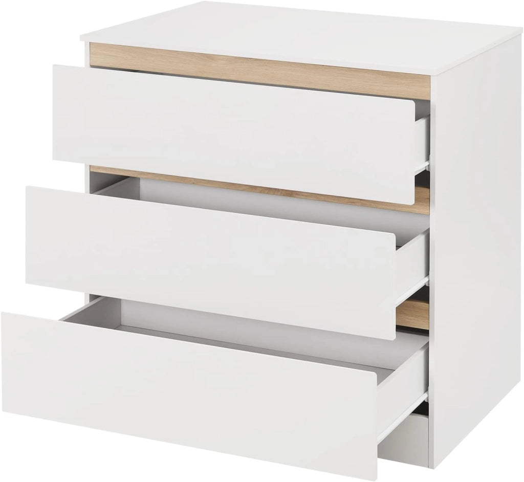 Fasciatoio, Cassettiera con 3 Cassetti, Cambio Pannolini Senza Mal di Schiena, Guardaroba per Vestiti, 80x48x78cm, Bianco+Rovere