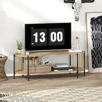 Mobile TV Stile Bohemien fino a 55 Pollici con Design in Corda di Carta e 2 Ripiani Aperti 124x43,5x41 cm Naturale