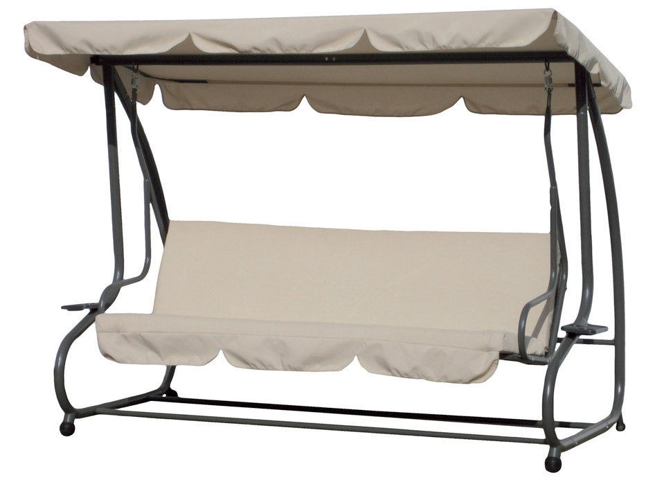 Dondolo Sofà Letto da Giardino 3 Posti in Acciaio Bauer Beige