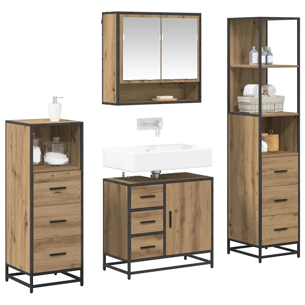 Set di mobili per il bagno con porta 4 pcs Rovere artigianale