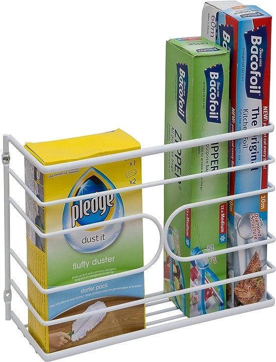 Organizzatore per la cucina - per il contenimento della pellicola per la spesa, della pellicola per avvolgere o altri oggetti da cucina - bianco
