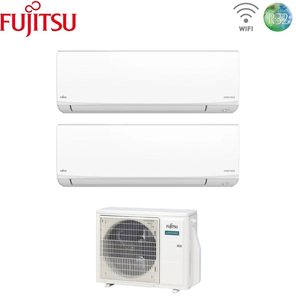 Condizionatore Dual Split Fujitsu KJ White 12+12 con AOEG18KBCA2 R-32 Wi-Fi Integrato