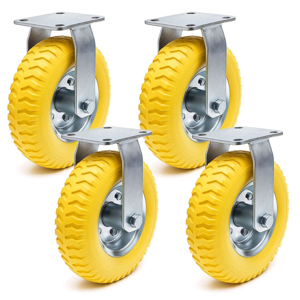 Set 4 ruote fisse da trasporto, antiforatura, 225x58 mm, 100 kg/ruota, con piastra di montaggio
