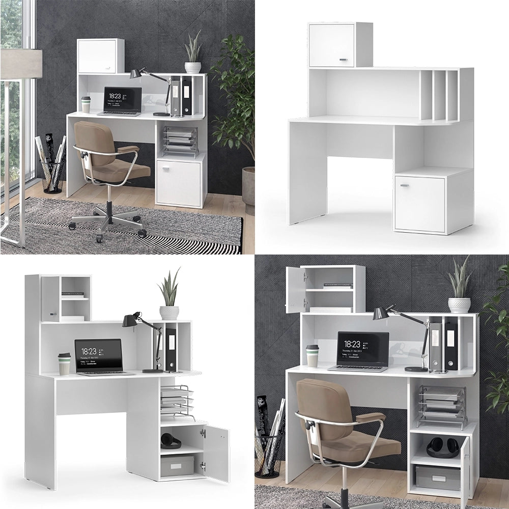 Vicco Scrivania con ripiani Bianco 115 x 55 cm con 2 porte