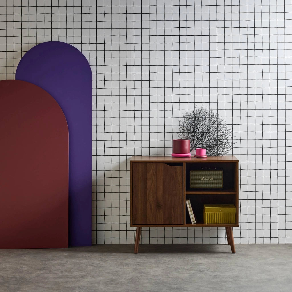 Credenza effetto noce 1 anta, 2 ripiani, 80cm, noce