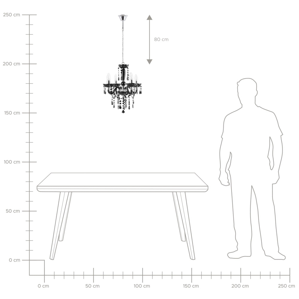Lampadario Nero con Cristalli 4 Luci Glam illuminazione moderna