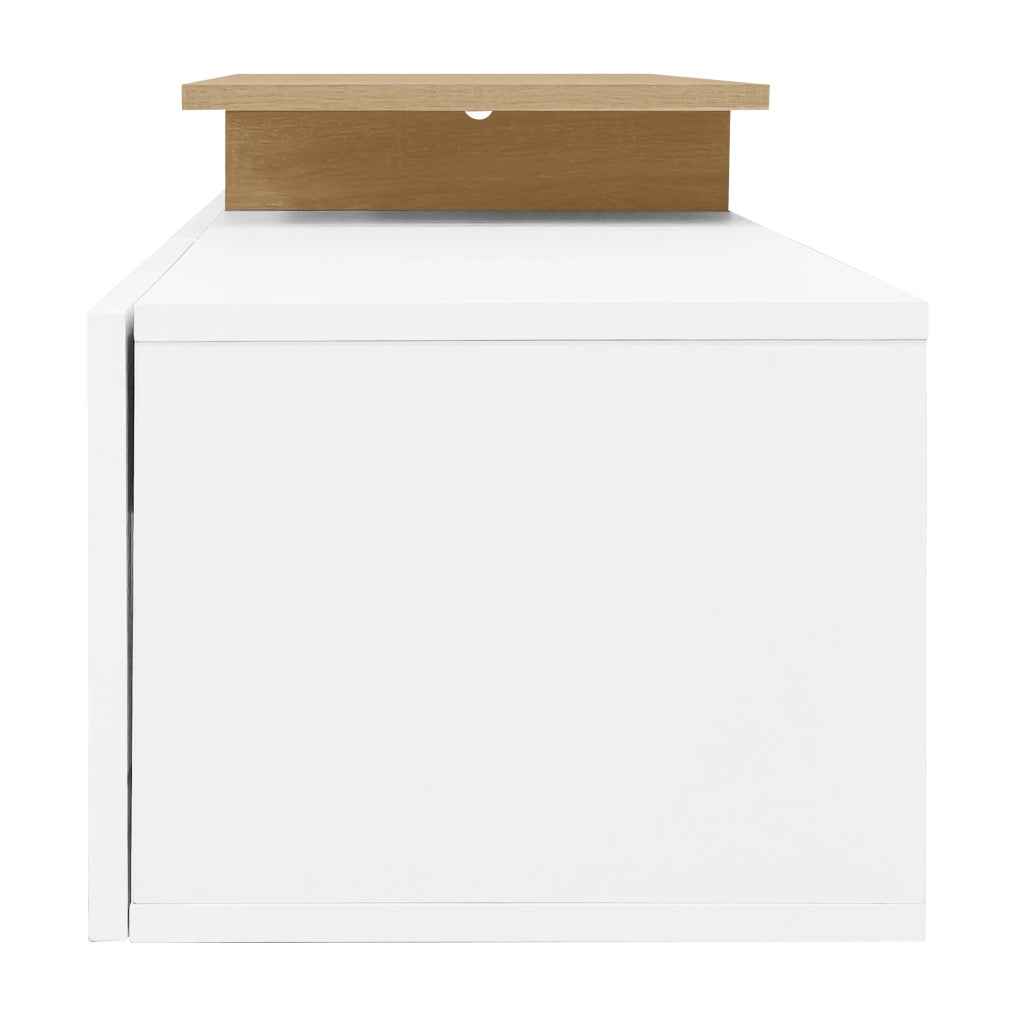Mobile TV 170x33x33.5 cm; ripiani in vetro e LED a 16 colori; pannello truciolare; bianco e naturale