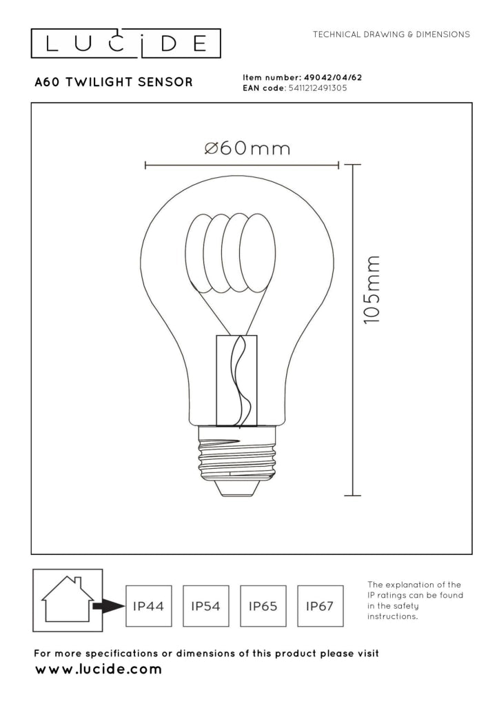 Lampadina LED filamento crepuscolare E27 ambra Lucide