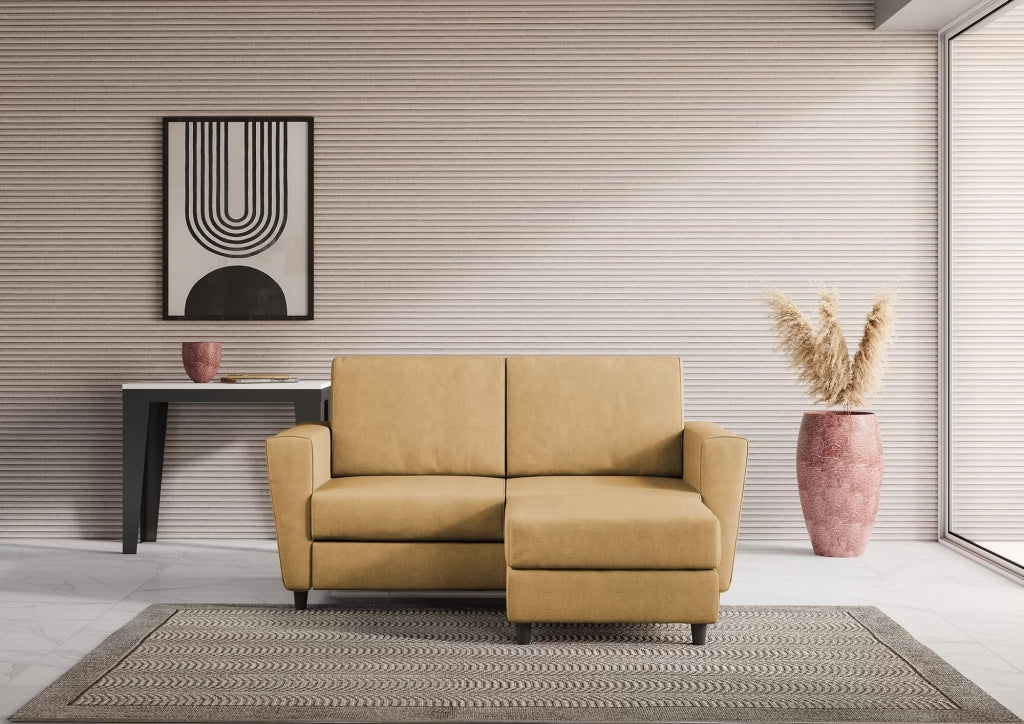 Divano yasel 2 posti (due sedute da 60cm) + pouf misure esterne l.152 p.155 | ocra - Mobili 2G