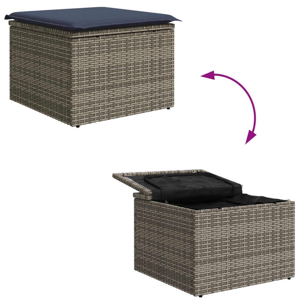 Sgabello Giardino con Cuscino Grigio 55x55x37 cm in Polyrattan 366154