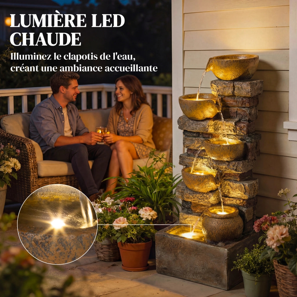 Fontana da Giardino a Cascata con Luci LED ¨C zephmum ¨C Marrone Rustico
