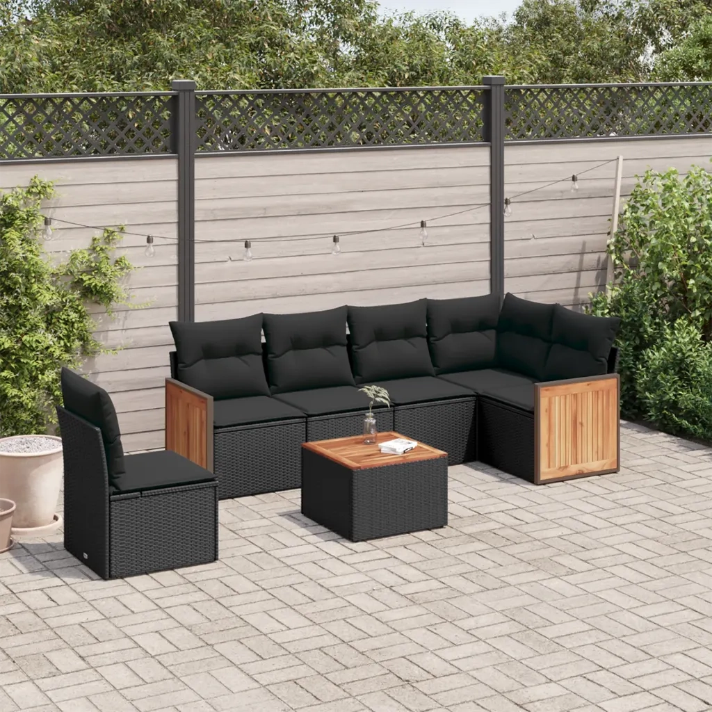 Set Divani da Giardino con Cuscini 7pz Nero Polyrattan 3227700