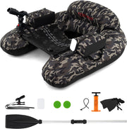Barca Gonfiabile da Pesca, Belly Boat Portatile con Portacanna Regolabile, Supporto per Ami, Pagaia in Alluminio, Pinne, Pompa e Kit di Riparazione, Portata 150 kg