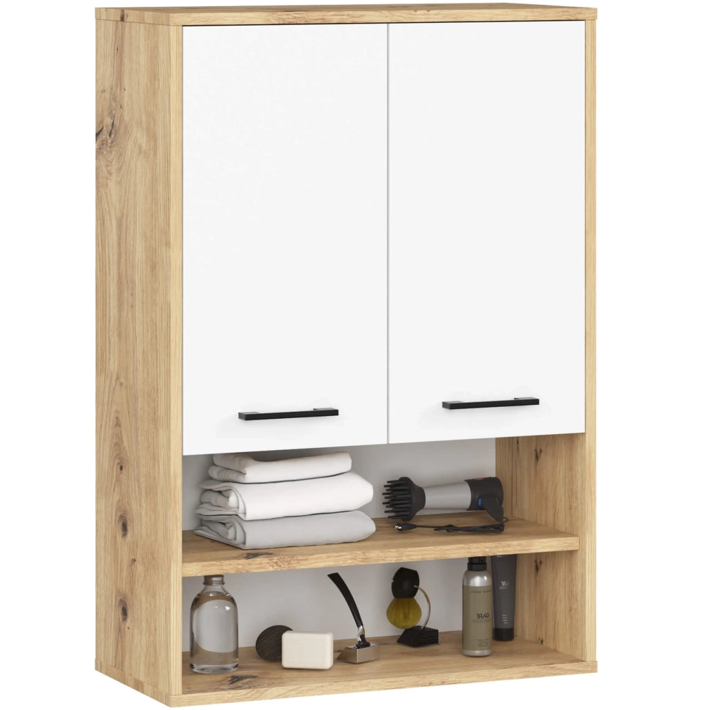 Mobile bagno sospeso AKORD FIN H934 W64 Quercia Artisan, Bianco 2 ante 64x94x30 cm