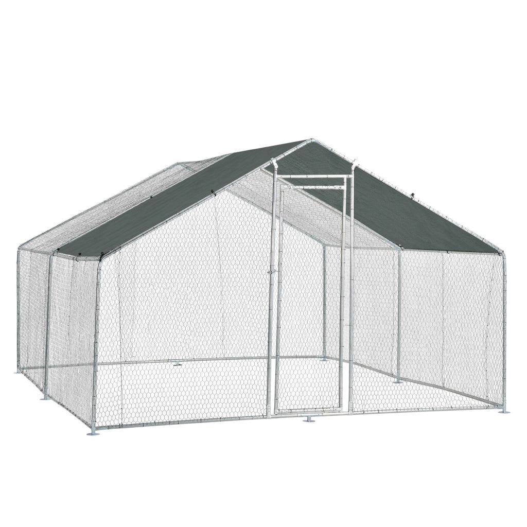 Box voliera per animali da esterno con serratura telaio in acciaio zincato 3 x 4 x 2 m argento verde scuro 03_0005141