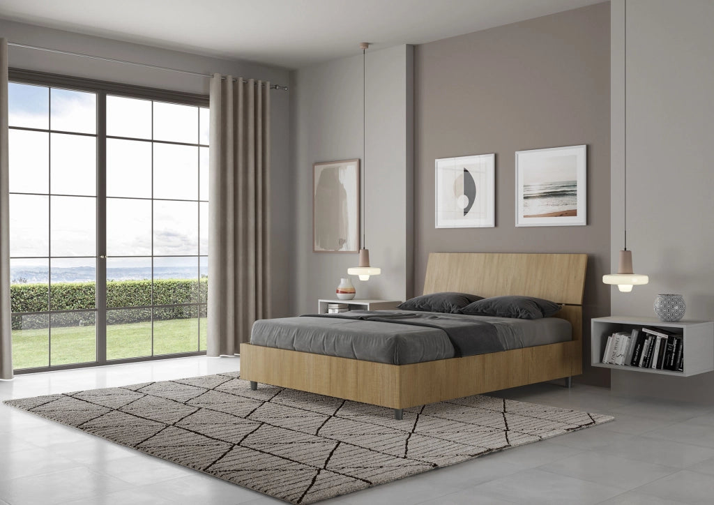 BS COM Letto matrimoniale francese con rete 140x190 testata inclinata quercia