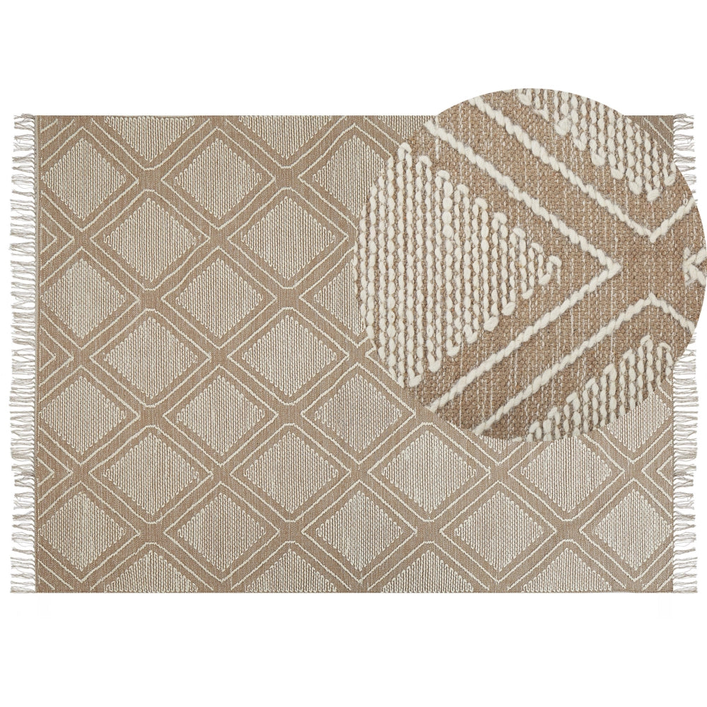 Tappeto in cotone bianco beige 160 x 230 cm motivo geometrico nappe tribali orientali