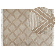 Tappeto in cotone bianco beige 160 x 230 cm motivo geometrico nappe tribali orientali