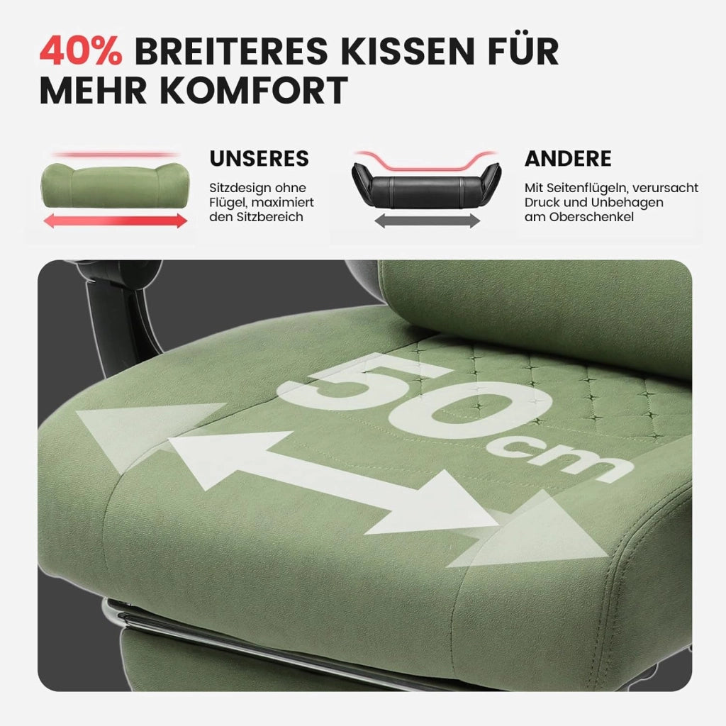Sedia da gaming, in tessuto, con cuscino a molla, ergonomica, girevole, con poggiapiedi, portata 150 kg, colore: verde