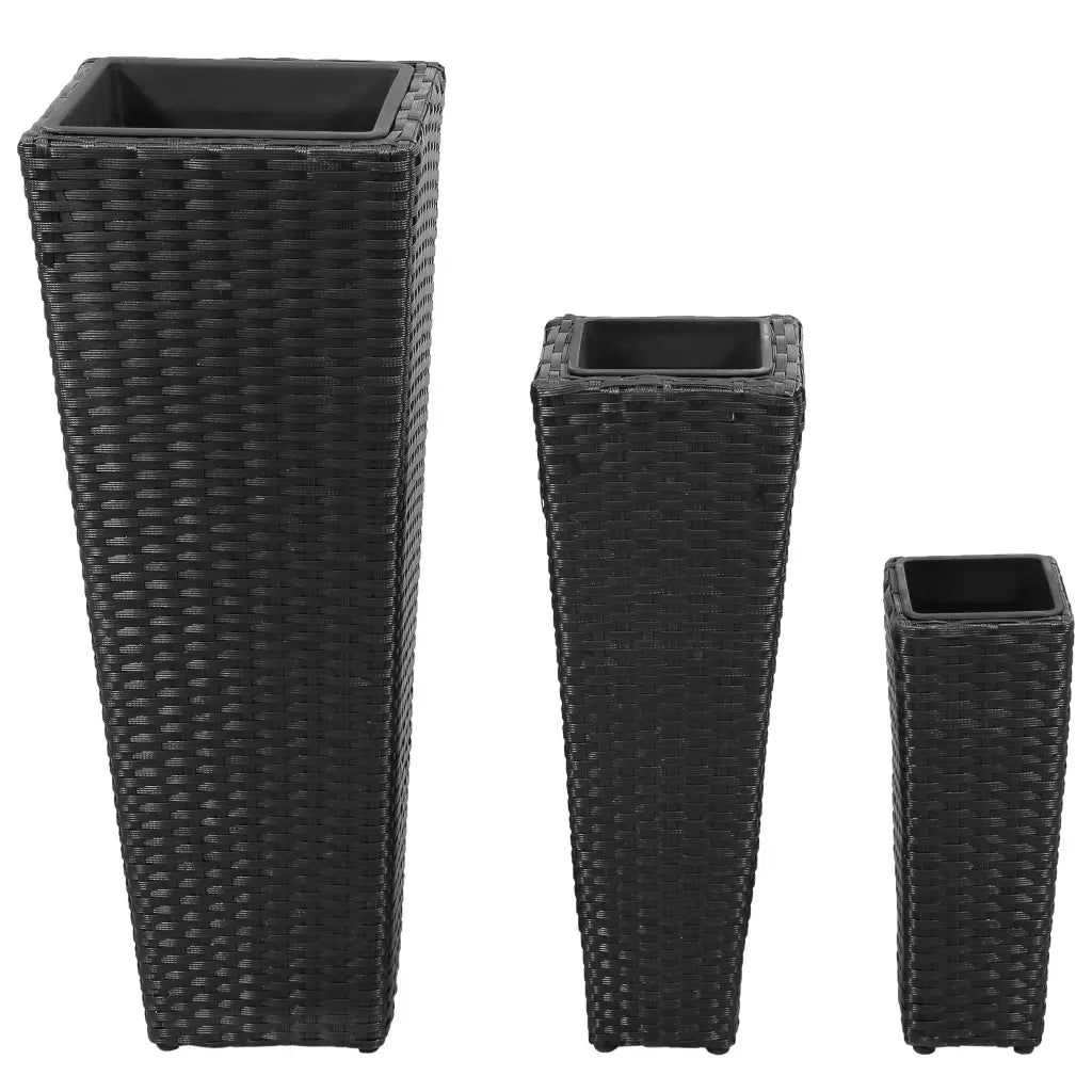 Fioriere | Cassetta per fiori | Letti Rialzati da Giardino 3 pz in Polyrattan Nero