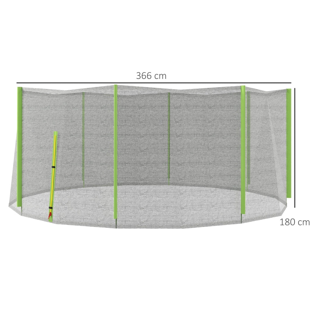 Rete di Protezione per Trampolini a 8 Pali con Ingresso con Cerniera Ø366x180 cm in PE Nero e Verde