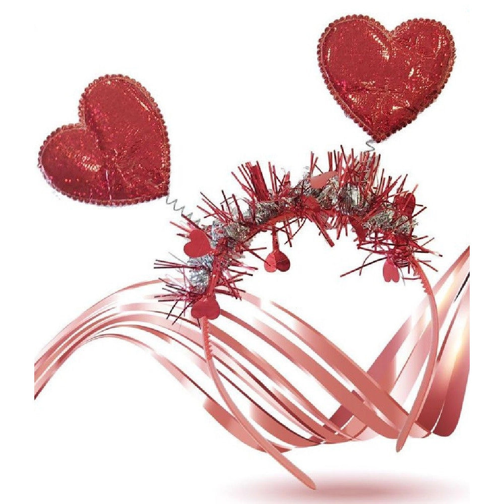 Trade Shop - 3 Pz Cerchietto Capelli In Plastica Con Cuori Molle Orpello San Valentino 95592 -